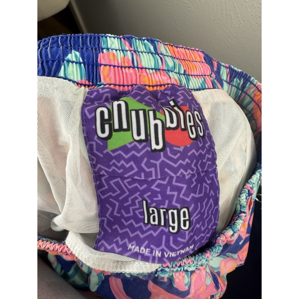 Chubbies Shorts Mens Large Navy Blue Pink Flamingo Swim Casual 5" Inseam Trunks - Picture 8 of 9
